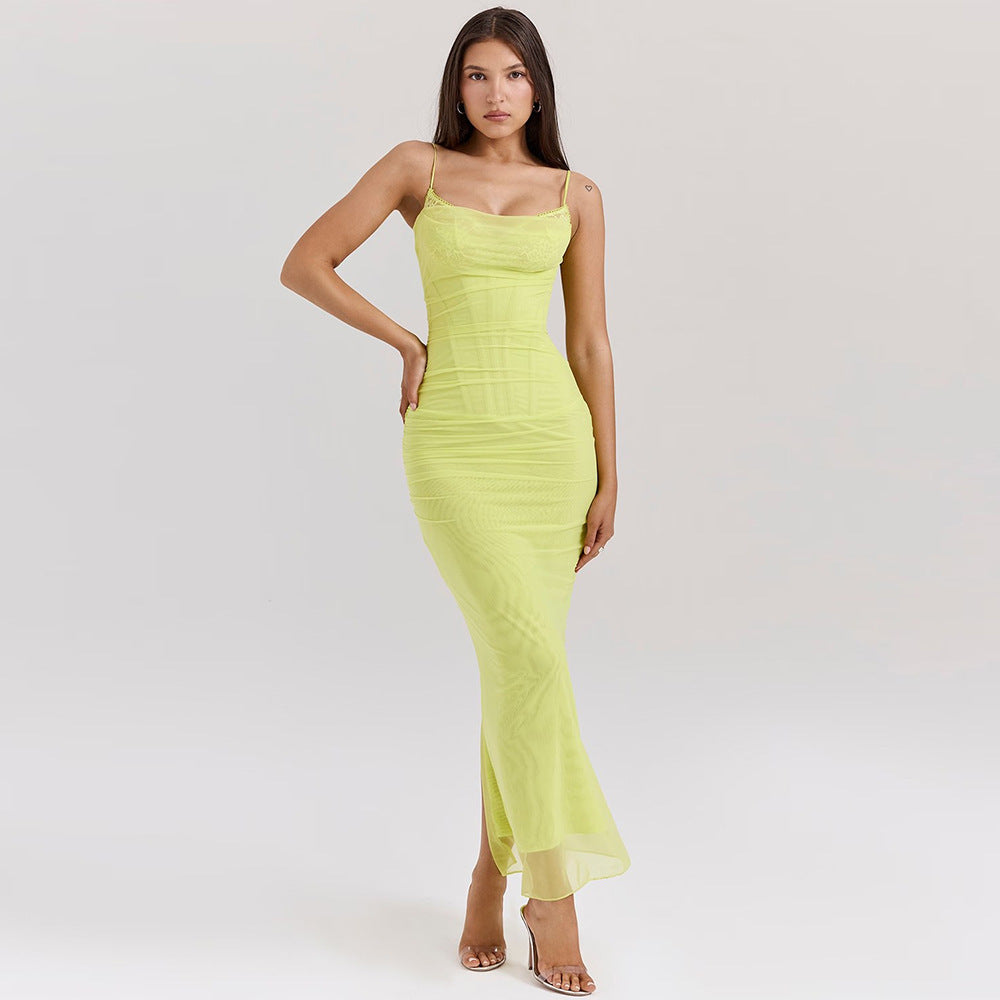 Langes Netzkleid mit Tube-Top von Fudus