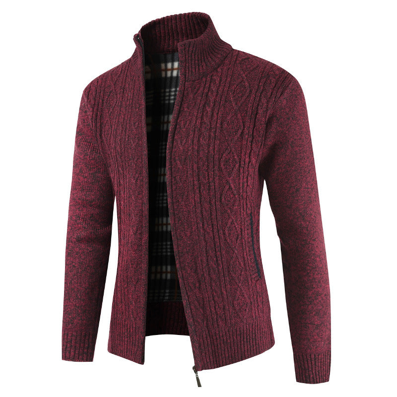 Herren Strickjacke mit Zopfdesign und hohem Kragen Stilzeits