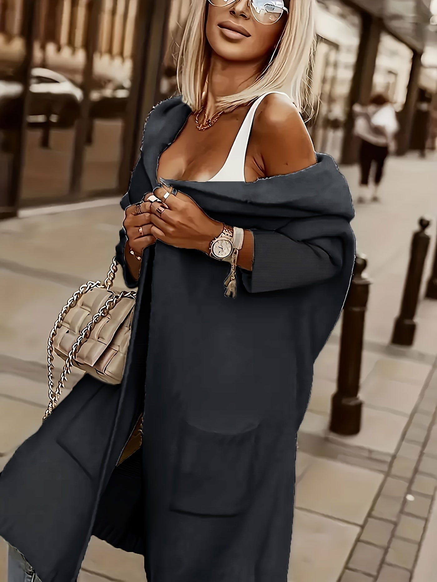 Stilzeits | Langer Strick-cardigan mit Kapuze Weich und Warm Trendy Druck