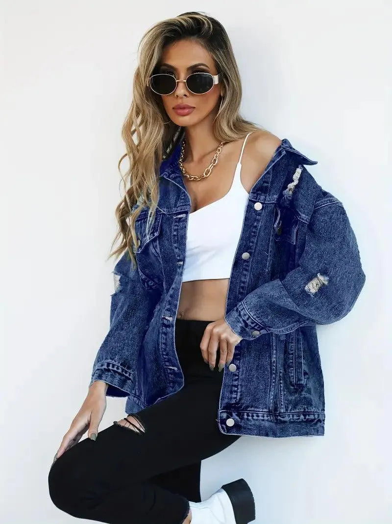 Damen Oversized Jeansjacke – Lässige Bequeme Passform