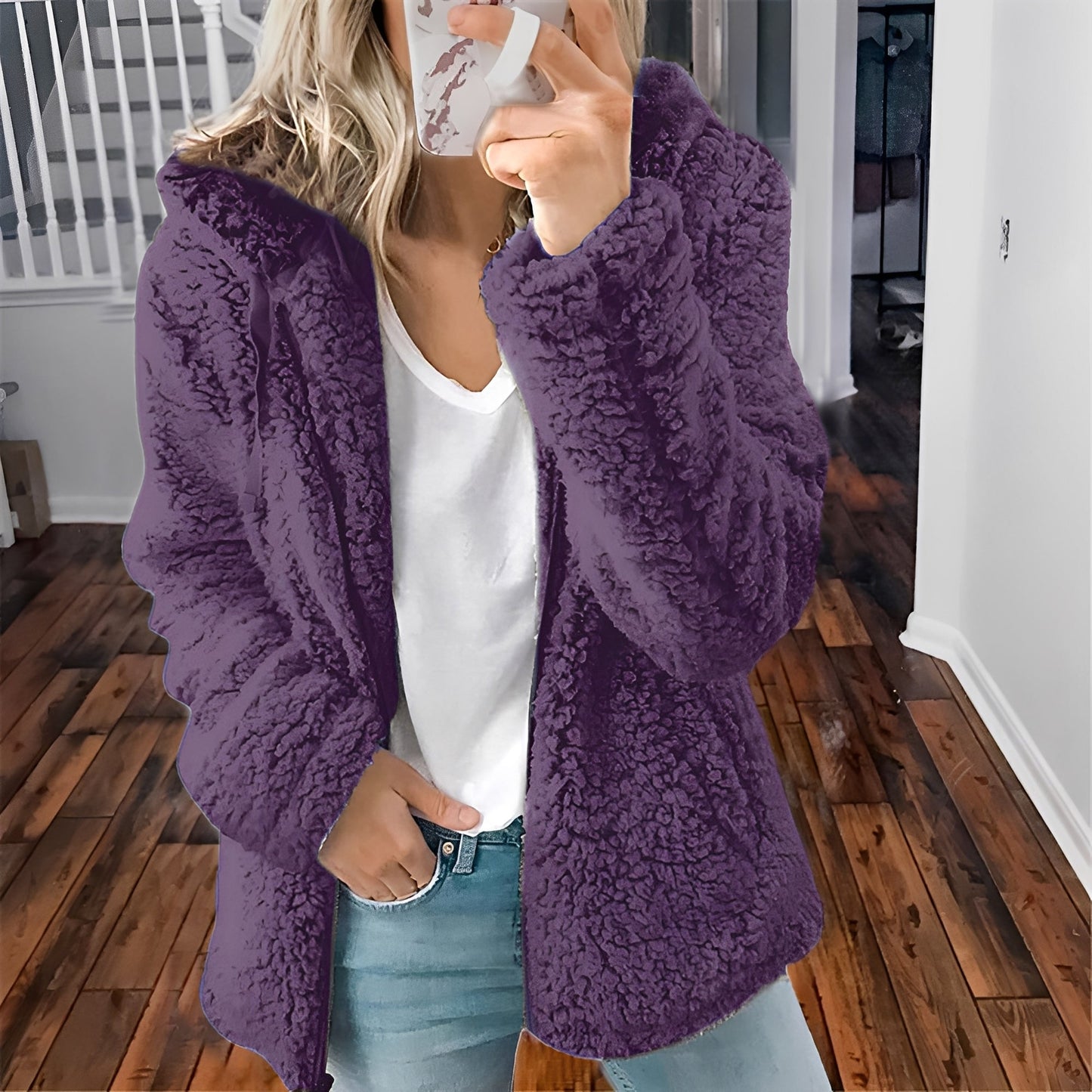 Stilzeits | Lässige Teddy-Fleece-Hoodie-Jacke für Frauen