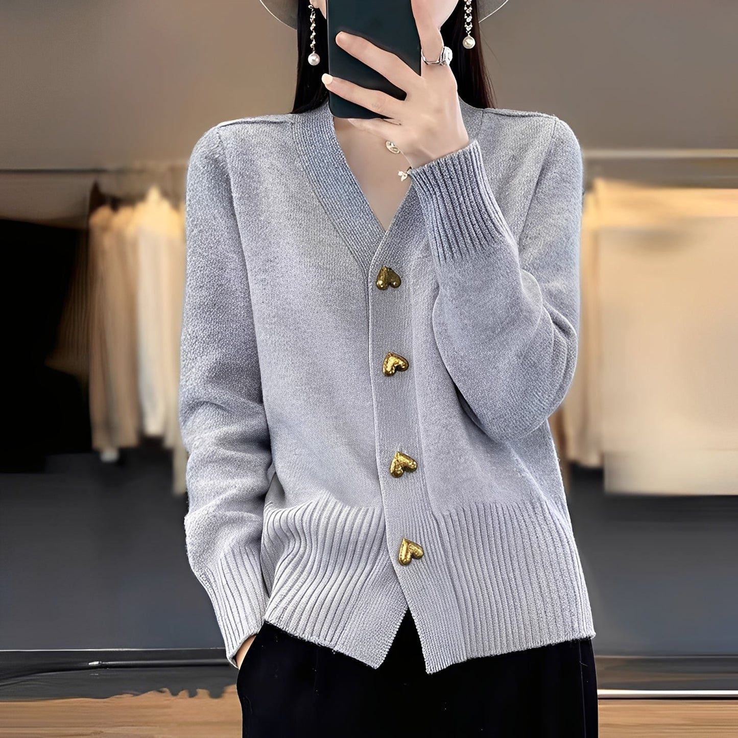 Stilzeits | Strickjacke mit Herzknöpfen für Frauen