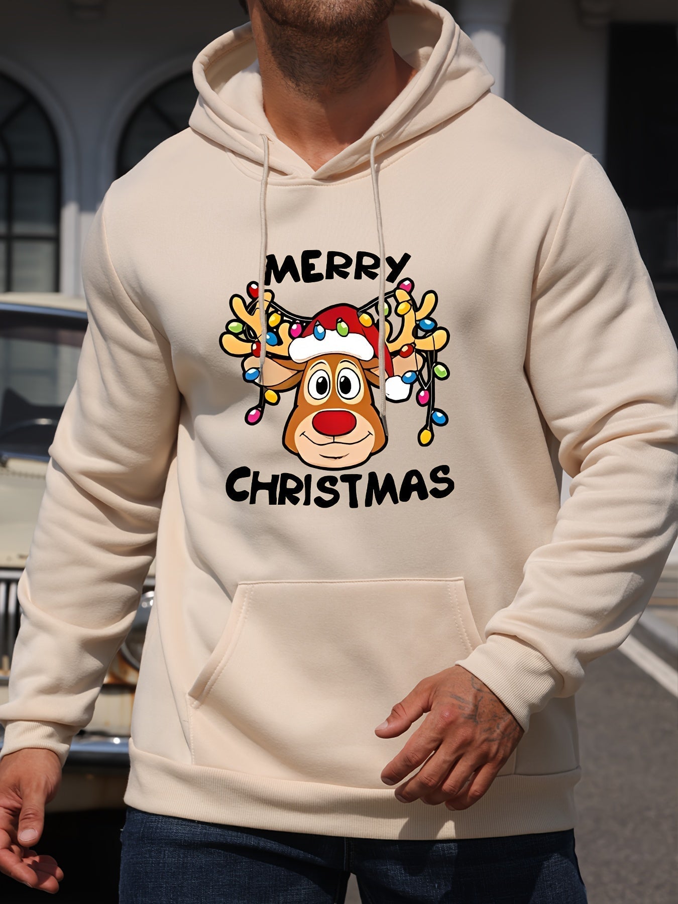 Stilzeits | Weihnachtskapuzenpullover mit Rentierdruck Polyester Frohe Weihnachten Design