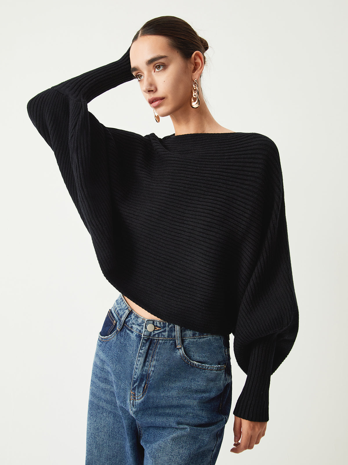 Stilzeits | Rippstrick Batwing Pullover Weich und Stilvoll Entspannte Eleganz