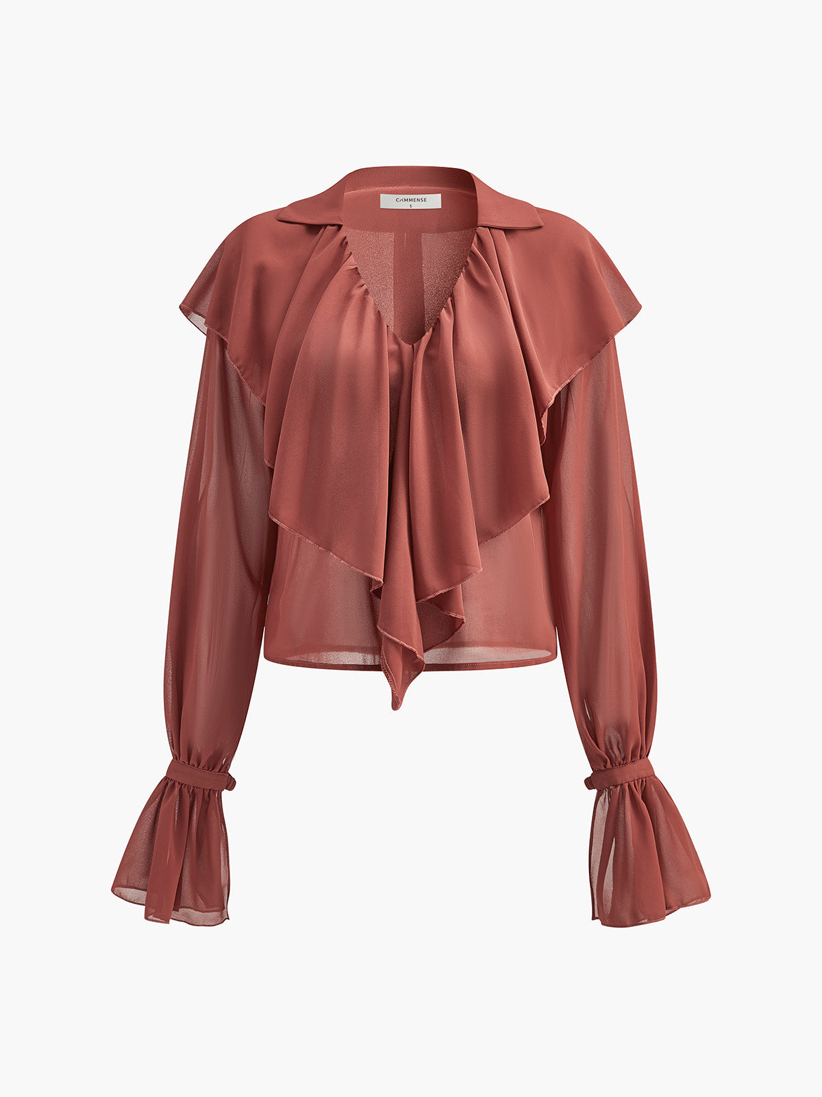 Sheer Chiffon Blouse with Ruffles by Fudus