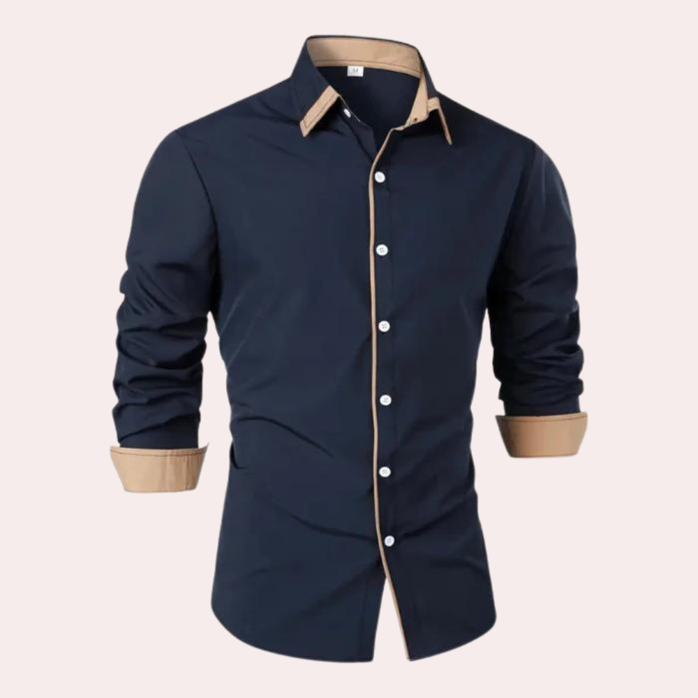 Herren Zweifarbiger Hemd - Button-Down & Langarm