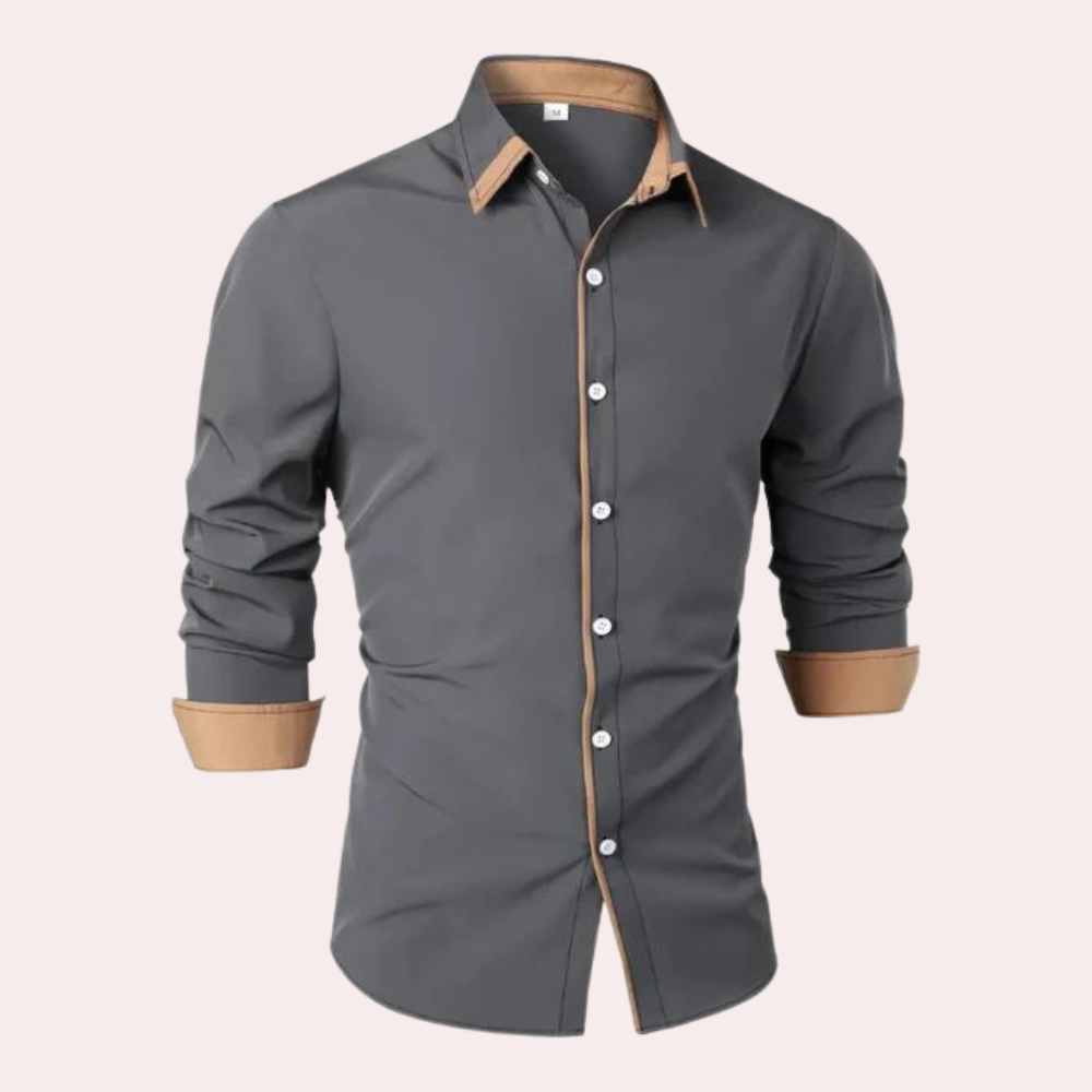 Herren Zweifarbiger Hemd - Button-Down & Langarm