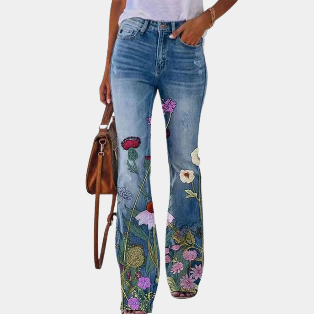 Weit geschnittene Jeans mit Blumenstickerei für Damen