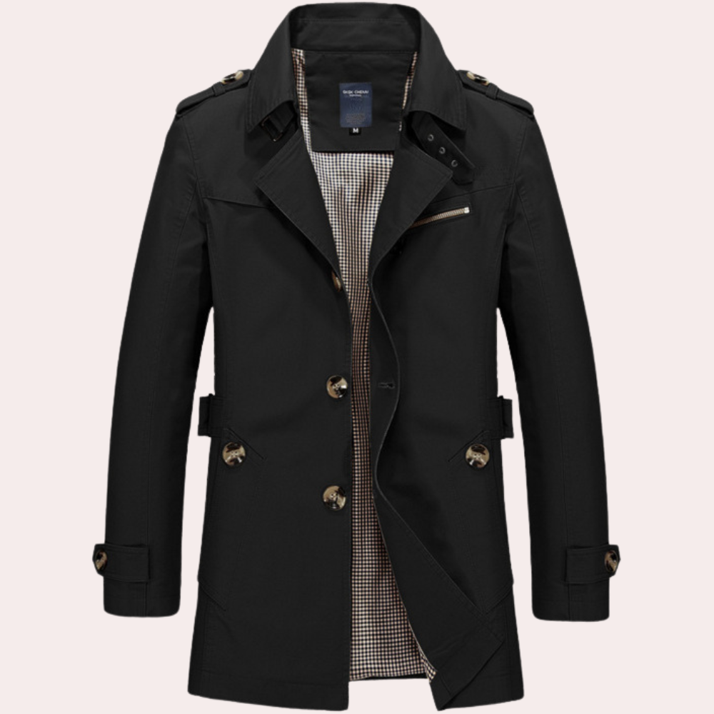 Herren Eleganter Slim-Fit Trenchcoat - Kariertes Futter-Detail
