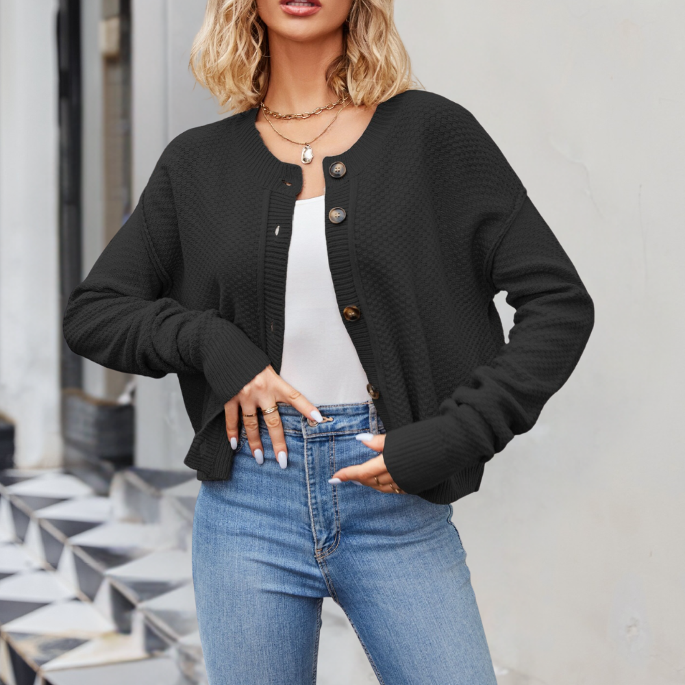 Stilzeits | Kurze Strickjacke Strukturiertes Muster Moderne Passform