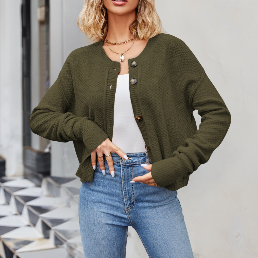 Stilzeits | Kurze Strickjacke Strukturiertes Muster Moderne Passform