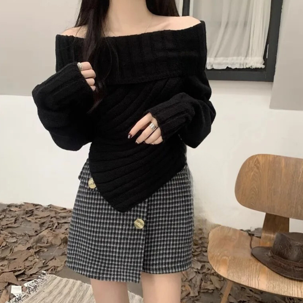 Schulterfreier Damen-Strickpullover der Rosalina Kollektion