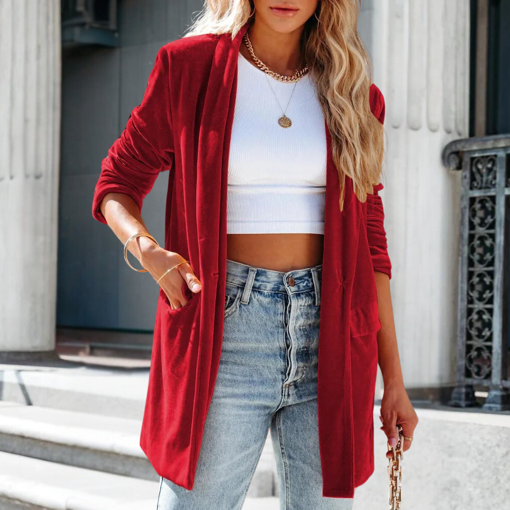 Stilzeits | Samt Damenmantel mit luxuriösem Aussehen