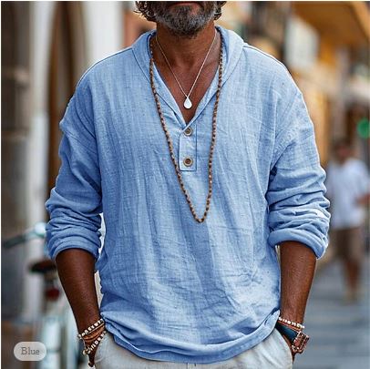 Klassisches Leinen-Popover-Hemd für Herren