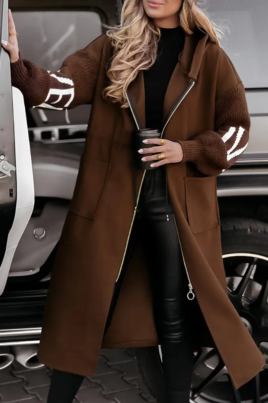 Stilzeits | Winterjacke Lang Gefüttert, mit Kapuze und Strickärmeln