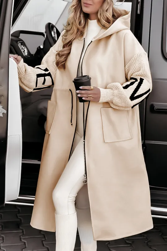 Stilzeits | Winterjacke Lang Gefüttert, mit Kapuze und Strickärmeln