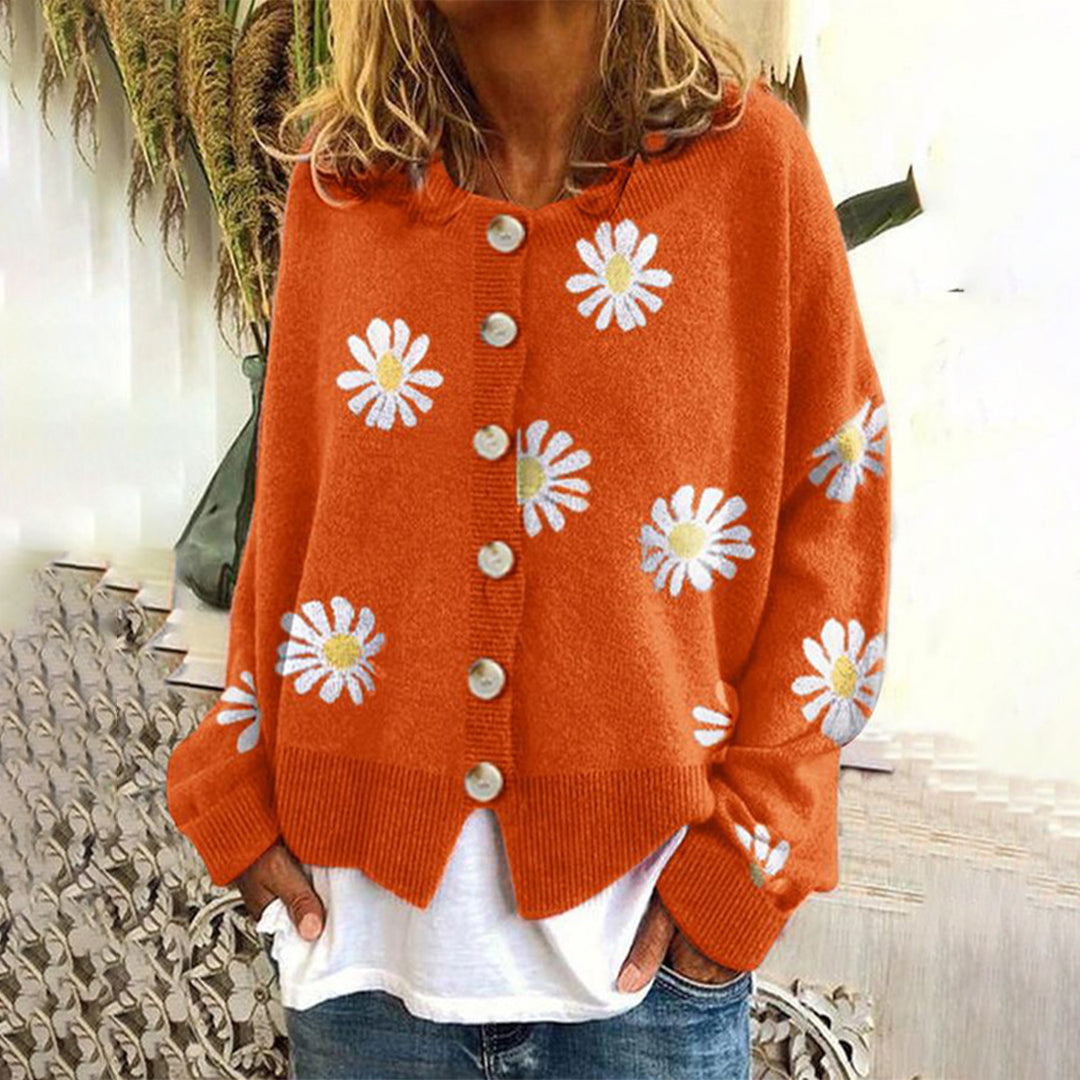 Damen Stilvoller Blumen-Strick-Cardigan - Warm und Stilvoll