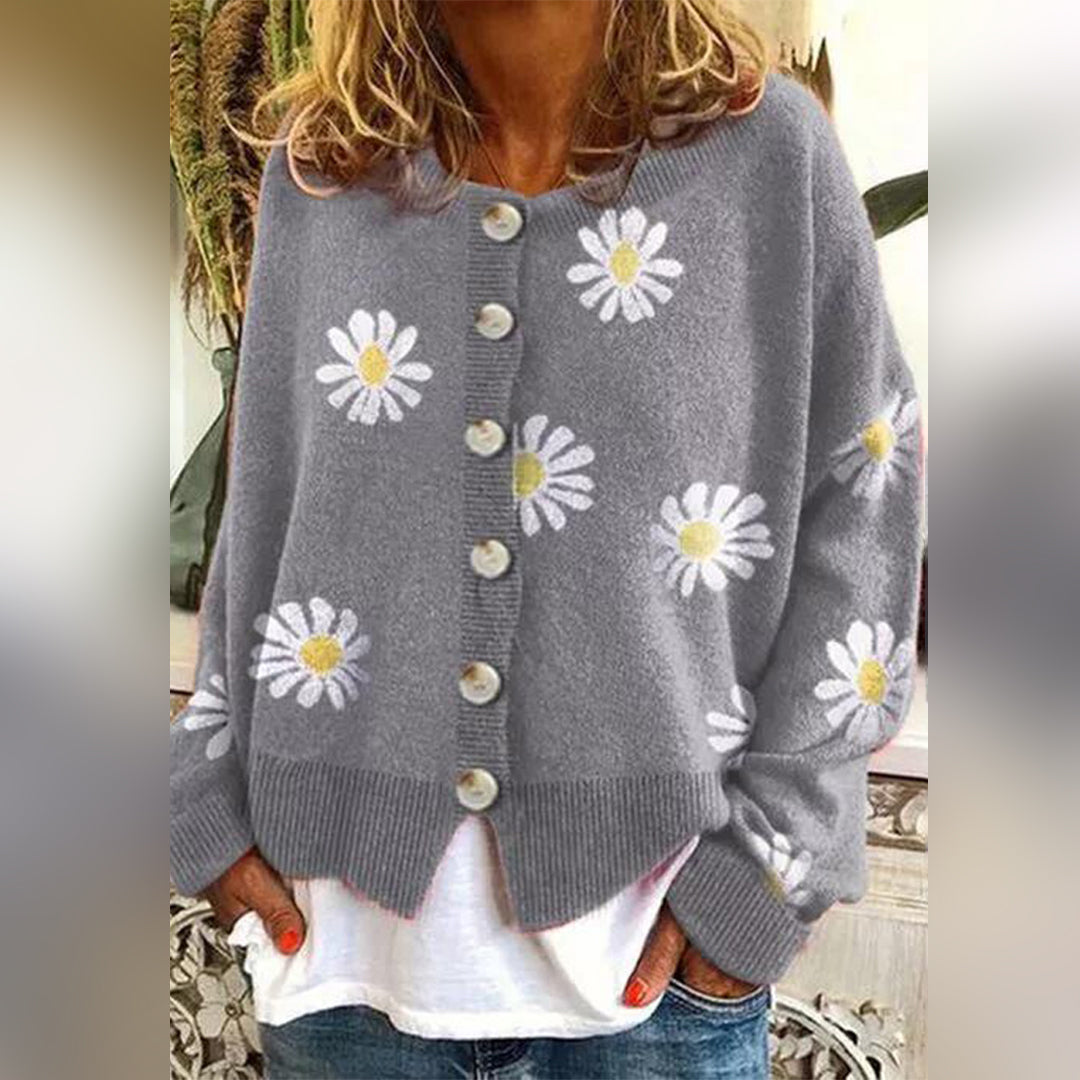 Damen Stilvoller Blumen-Strick-Cardigan - Warm und Stilvoll