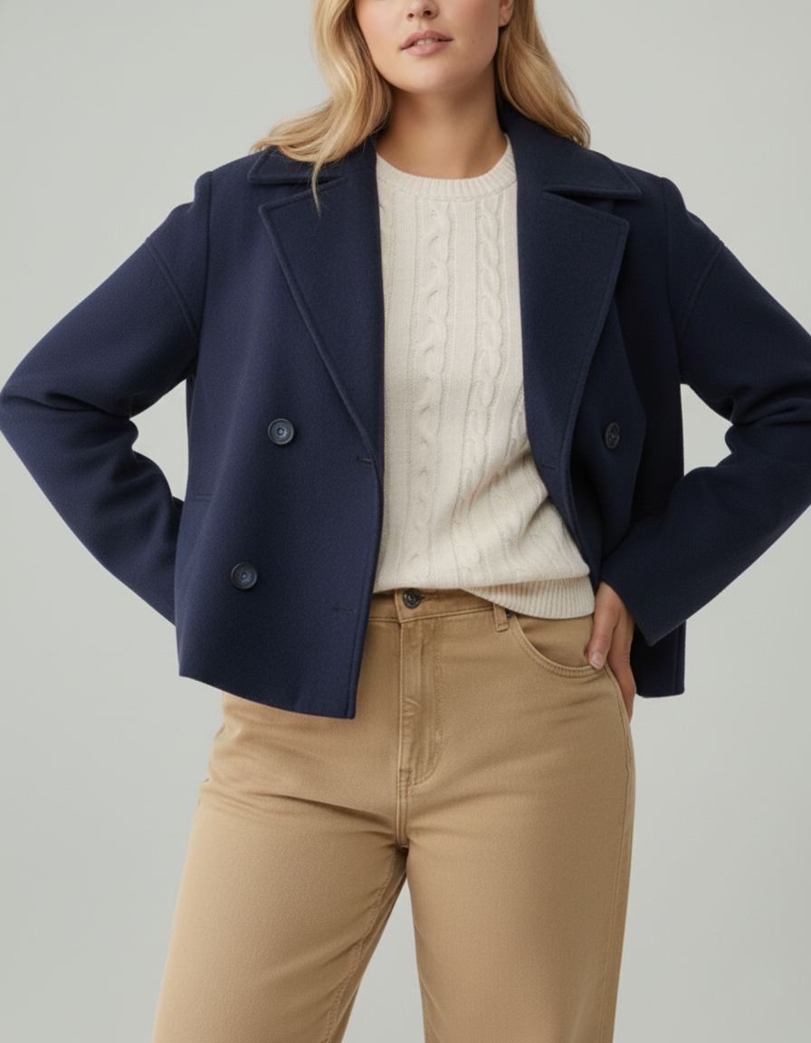 Stilzeits | Kurzer Woll-Look Peacoat für Damen – Große Größen