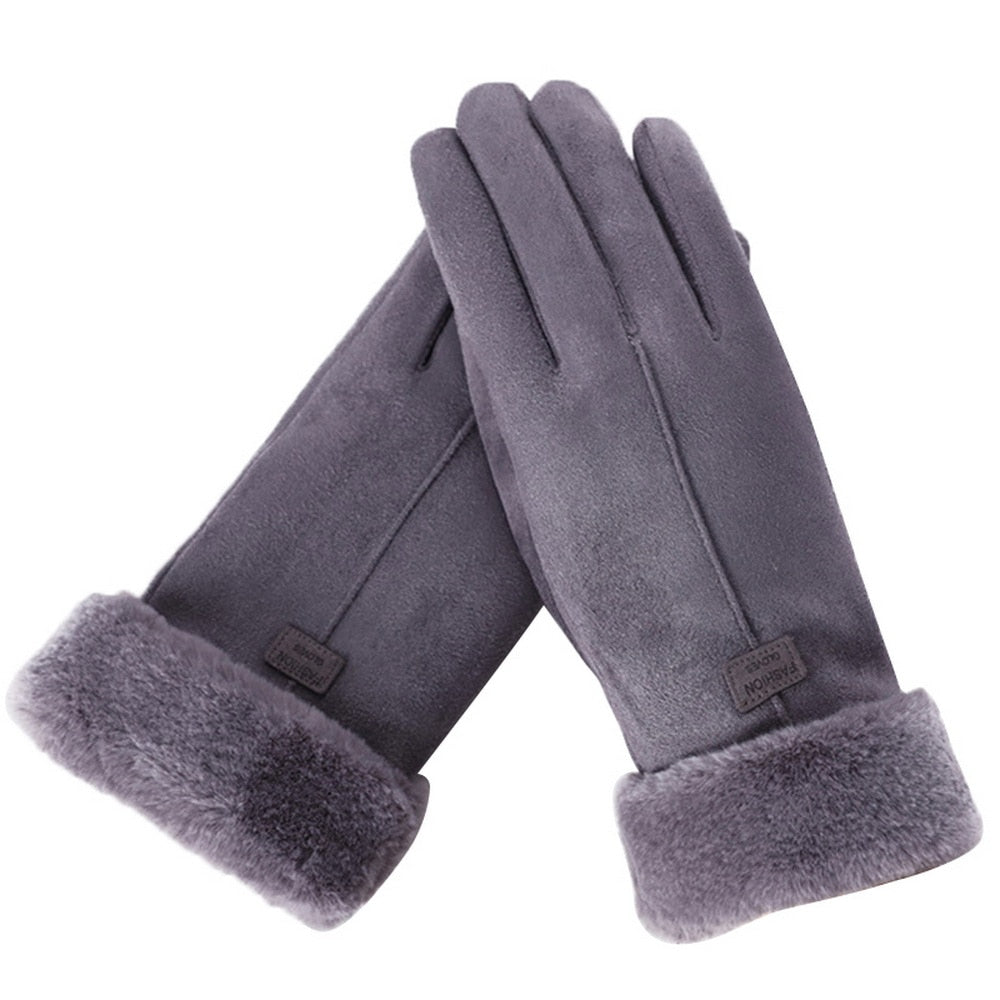 Damen Winter Handschuhe - Weiche Bündchen mit Kontrastbesatz
