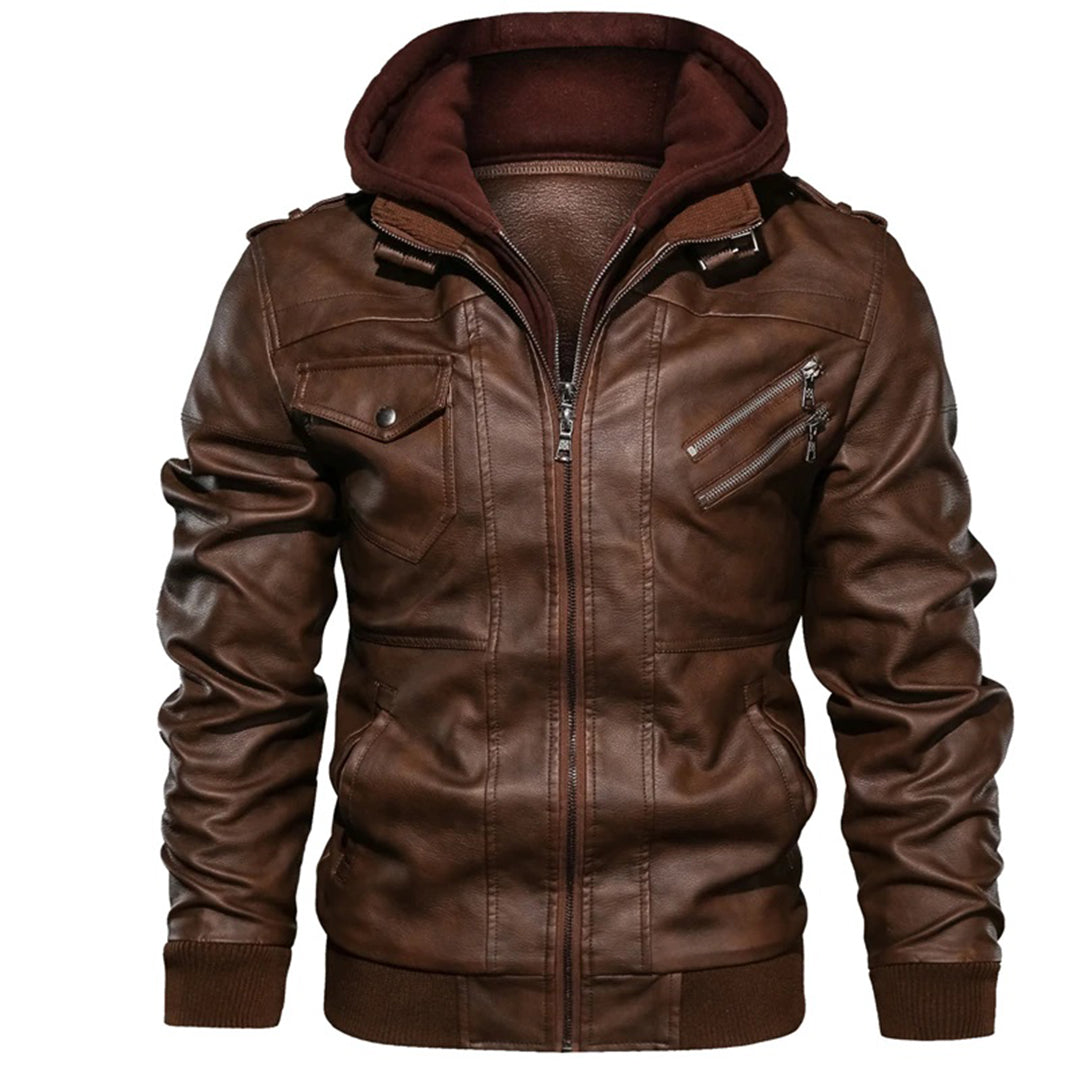 Stilzeits | Herren Lederjacke mit Kapuze