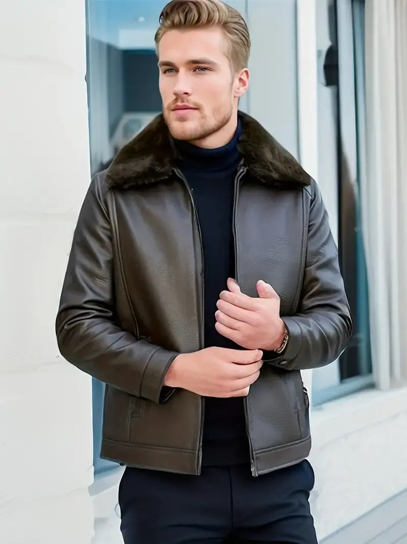 Herren Braune Full Zip Jacke - Warmer Kragen mit Taschen