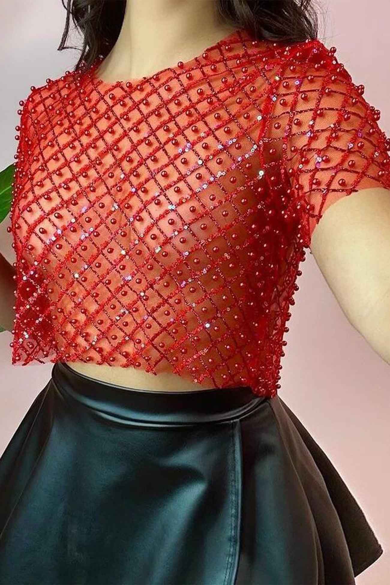 Short Sleeve T-Shirts with Beaded Sequins by Fudus