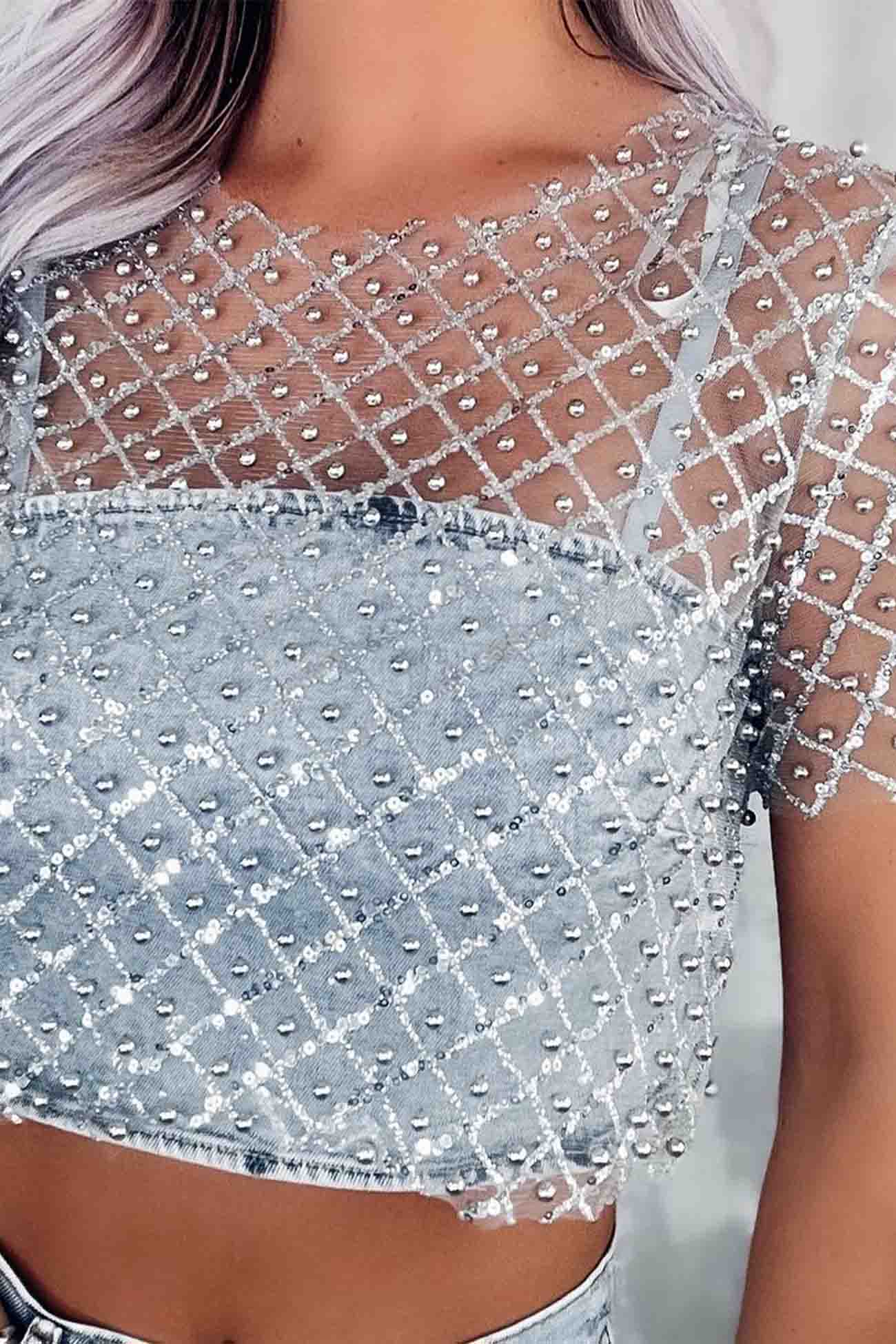 Short Sleeve T-Shirts with Beaded Sequins by Fudus