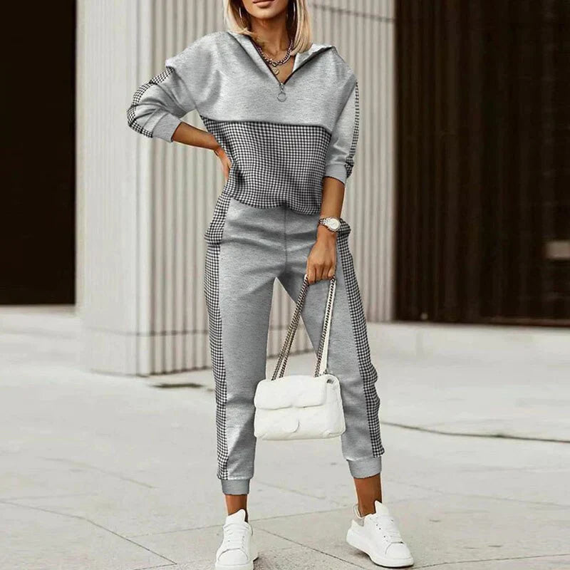 Damen Set mit Sweatshirt mit Viertel-Reißverschluss und Jogger-Hosen – Mit Grafikdruck-Detail