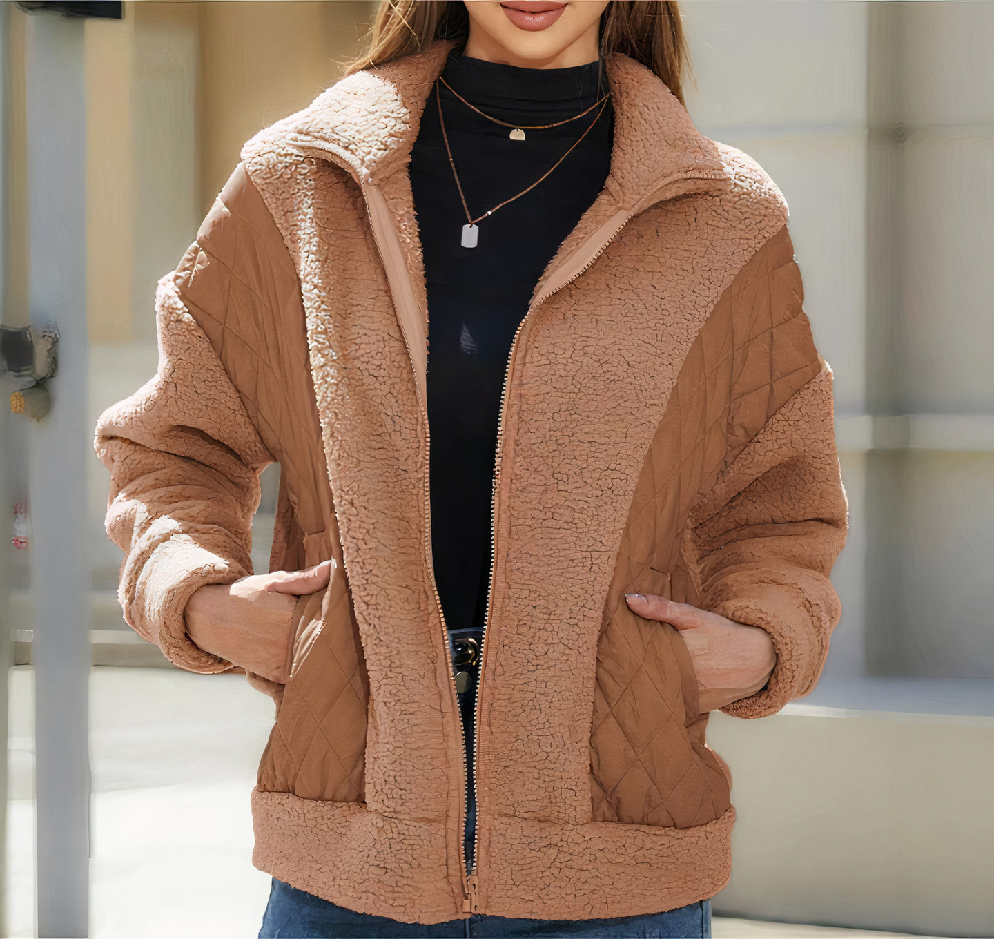 Weivon Herbstjacke: Gesteppte Patchwork-Optik