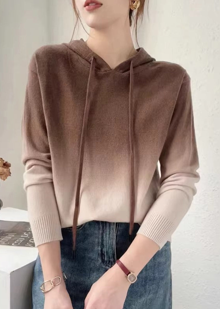 Stilzeits | Farbverlauf Patchwork Wollstrickpullover mit Kapuze Herbst