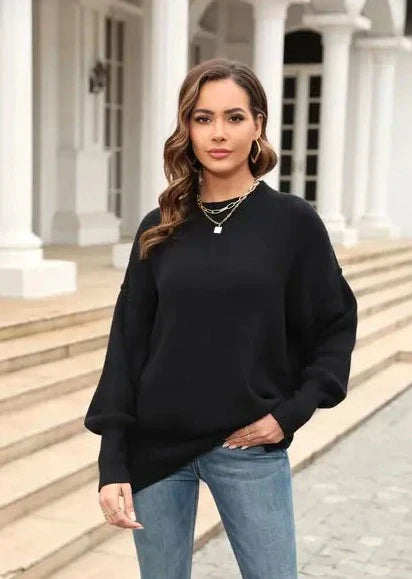 Stilzeits | Gestrickter Lässiger Rundhals Orange Pullover