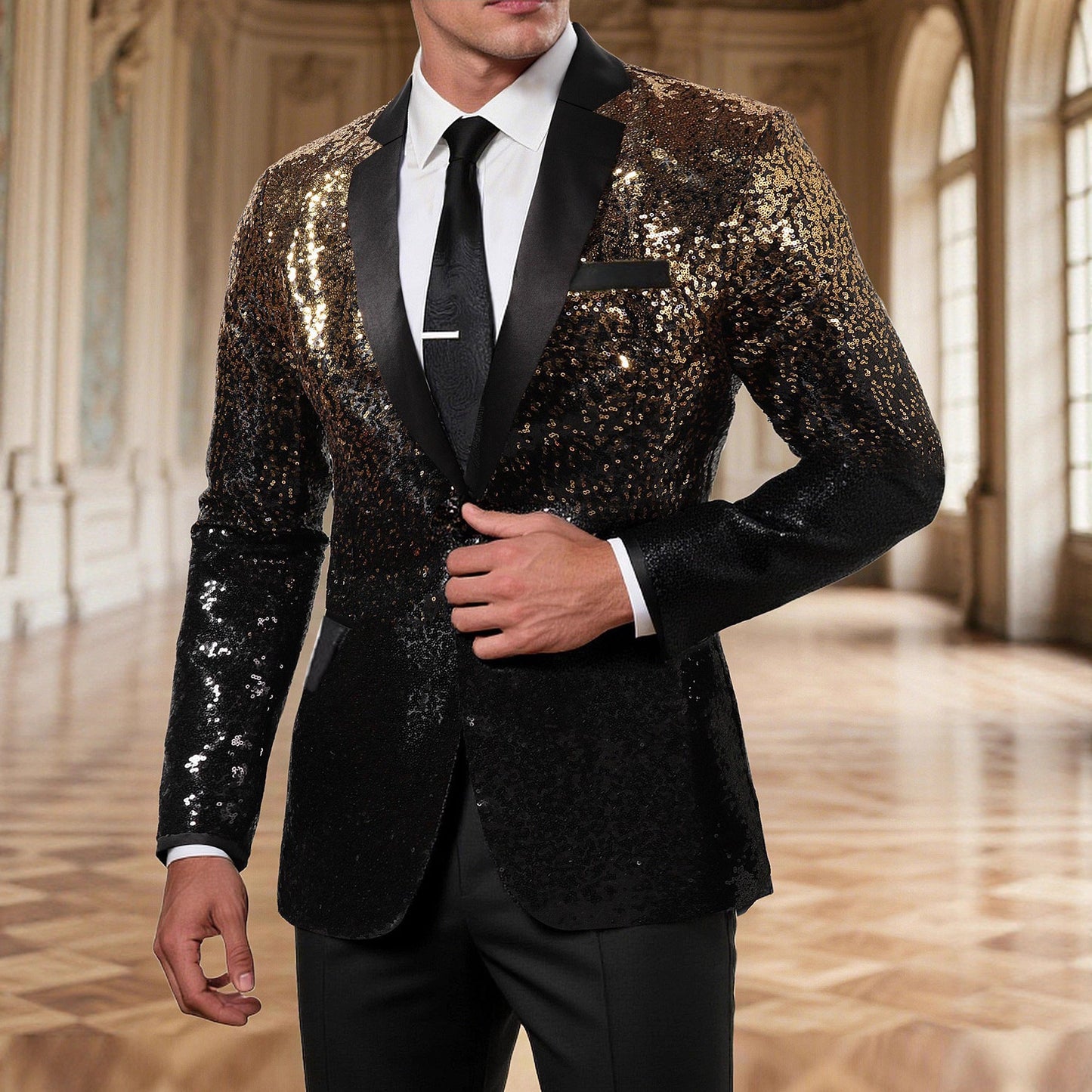 Herren glamouröser Pailletten Blazer Stilzeits