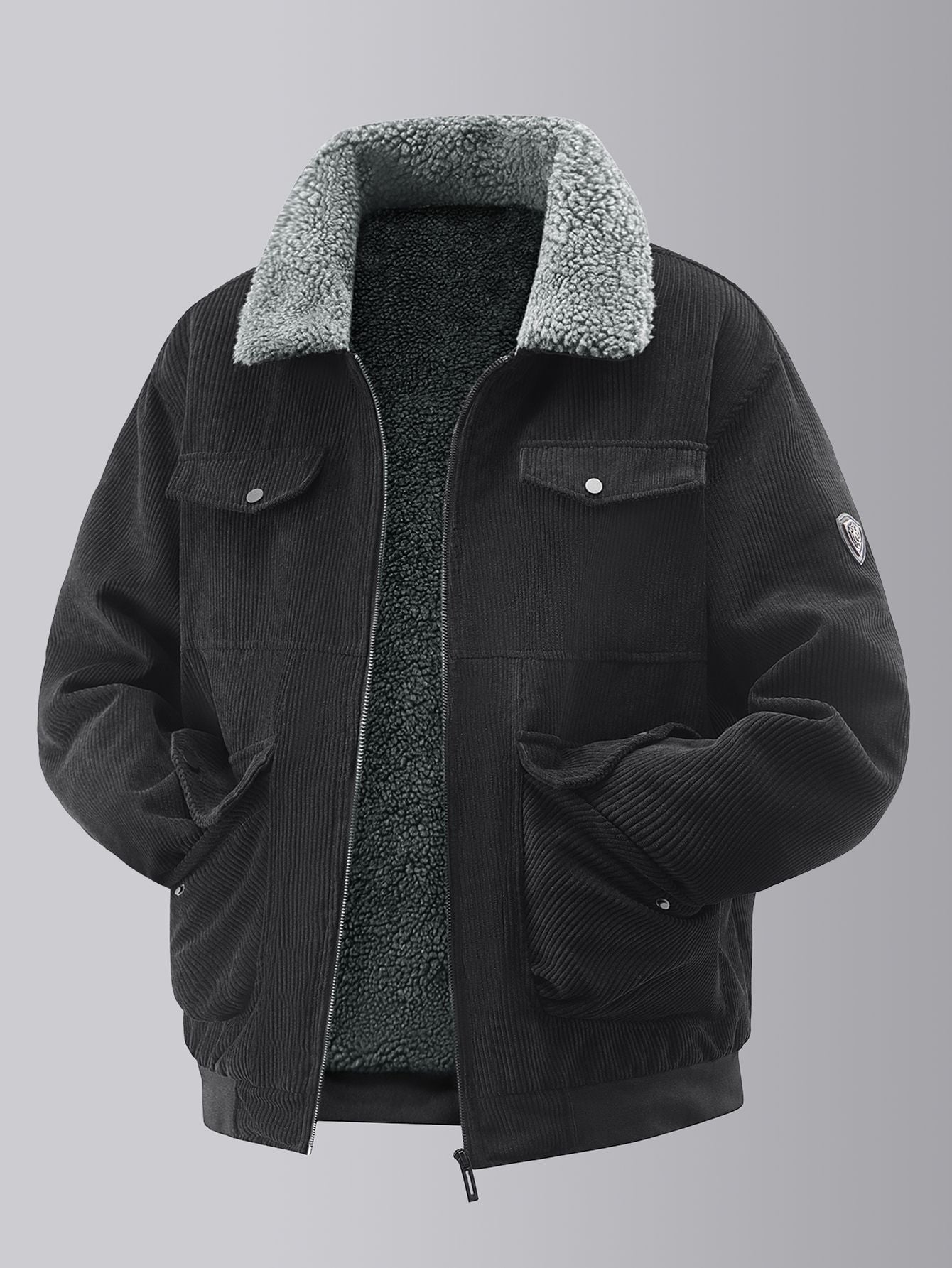 Herren kuschelige Teddy-Fleecejacke mit praktischen Brusttaschen und elastischen Bündchen Stilzeits