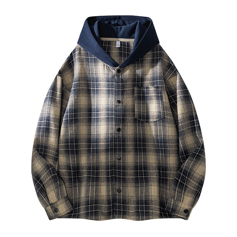 Herren lässige Hemdjacke mit gefütterter Kapuze und Karomuster Stilzeits