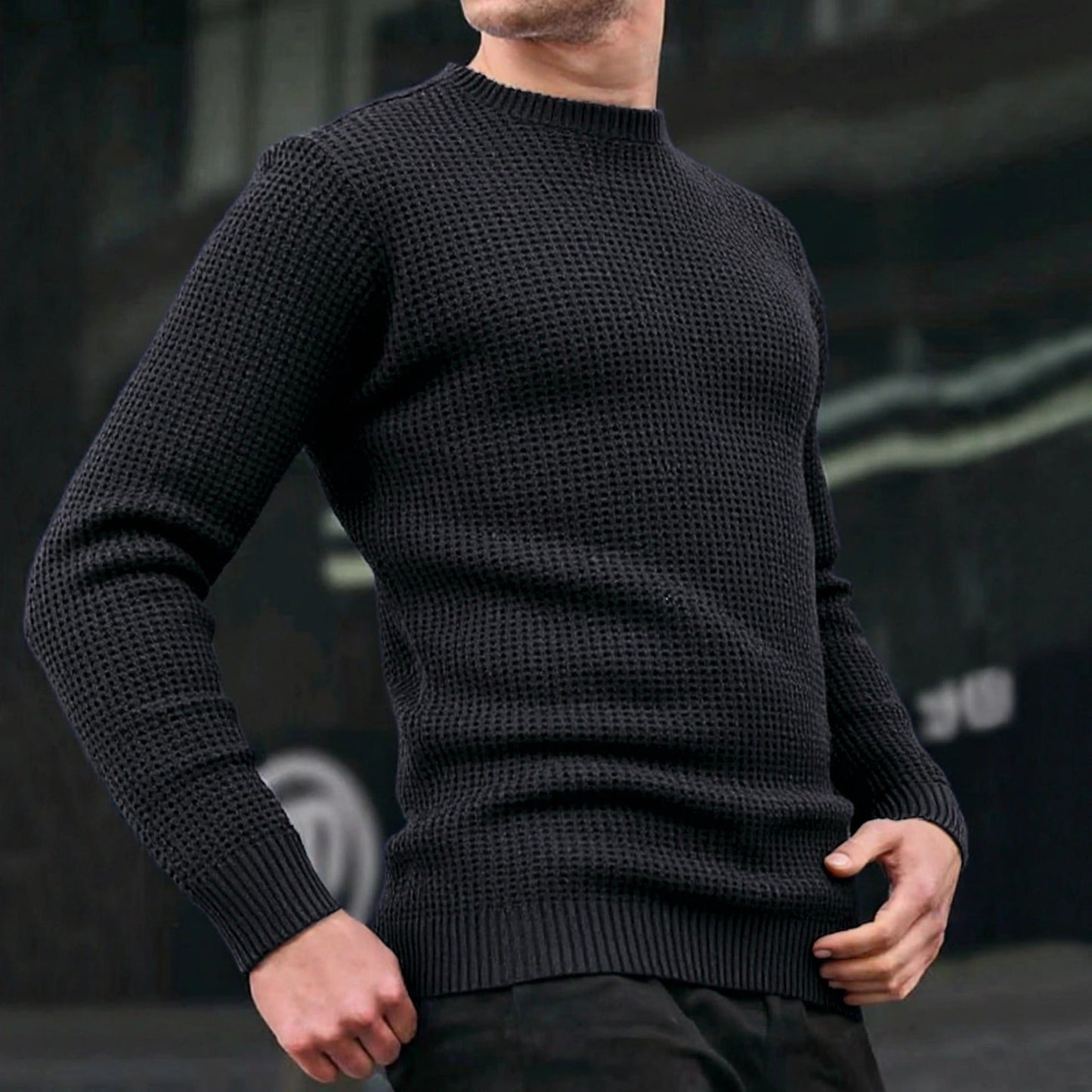 Herren lockerer Strickpullover mit Waffelmuster Stilzeits