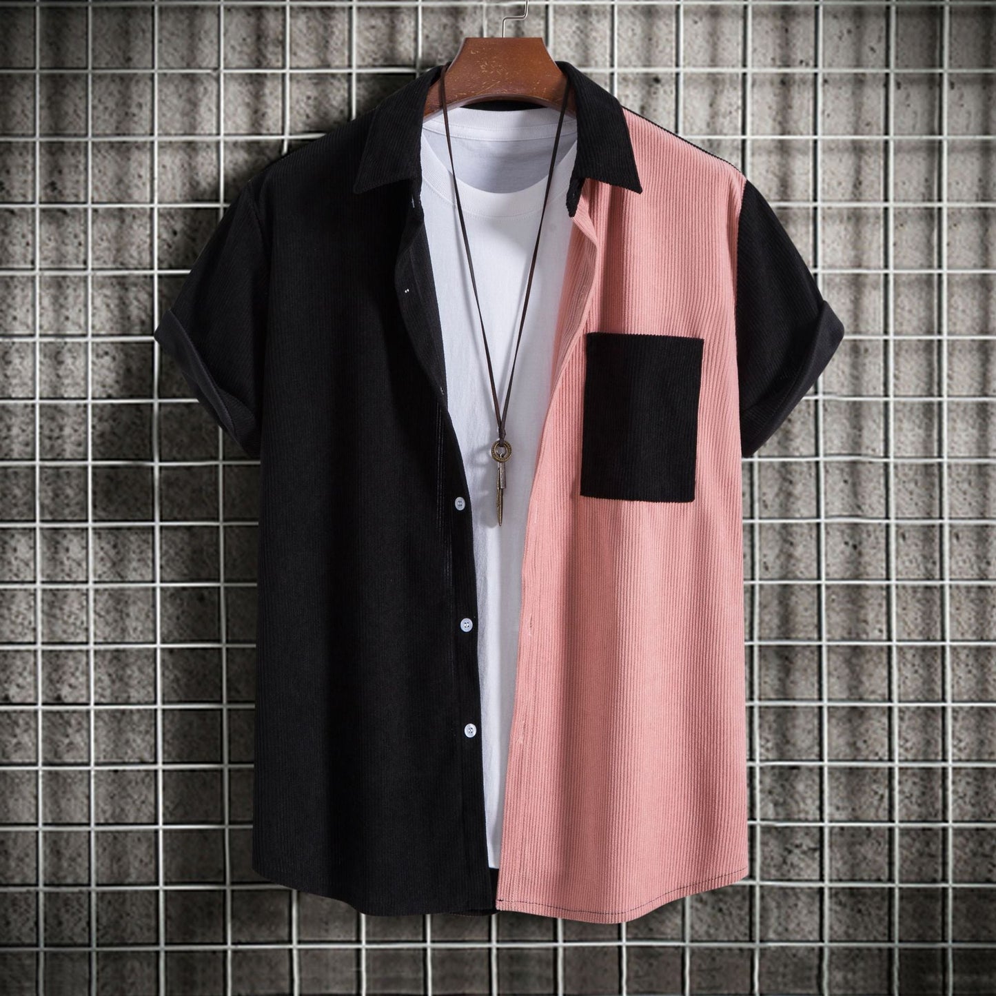 Herren Kurzarmhemd mit unterschiedlichen Texturen und modernem Design Stilzeits