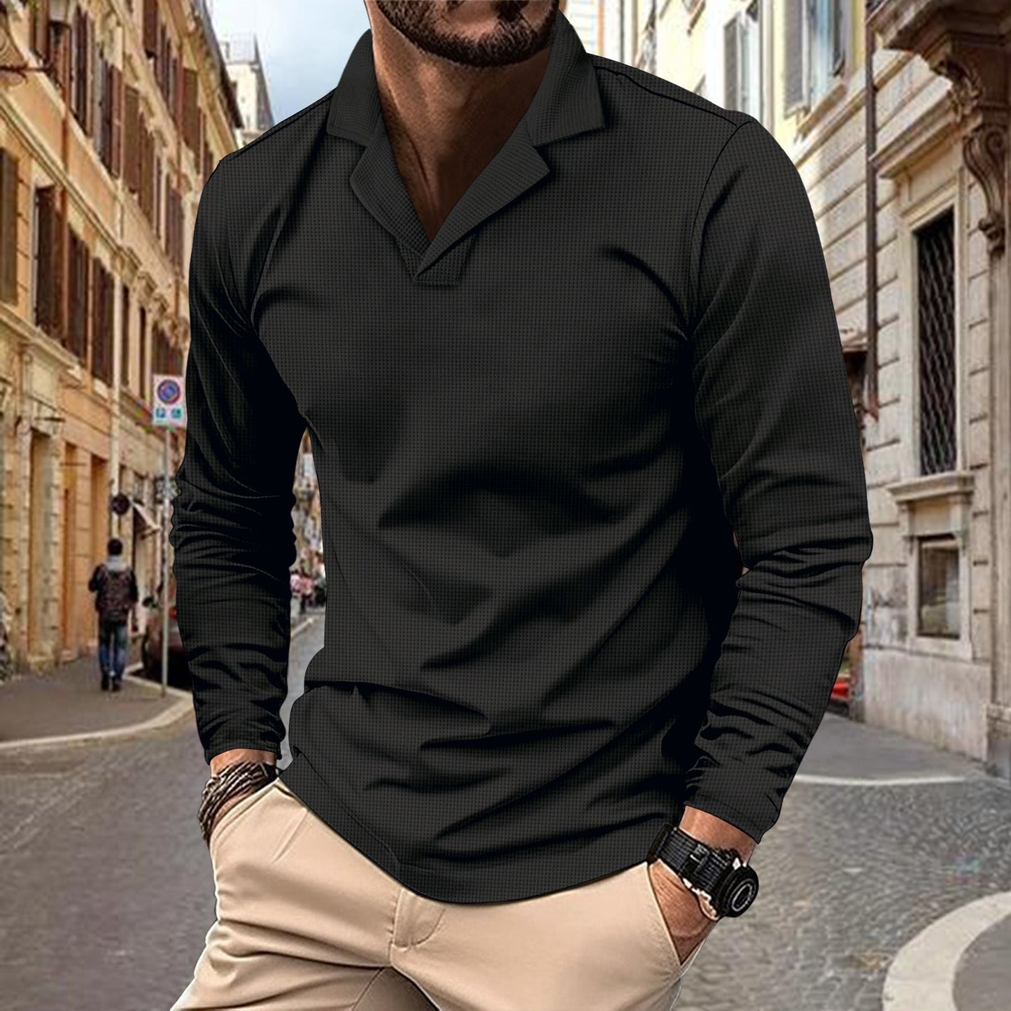 Herren modisches Langarmshirt mit strukturiertem Design Stilzeits