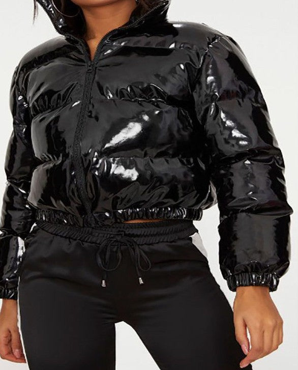 Damen Glänzende Kurzdaunenjacke Stilzeits