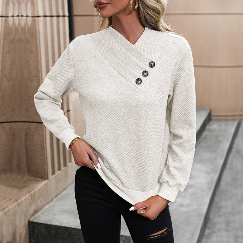 Damen eleganter Pullover mit asymmetrischem Ausschnitt und Knopfdetails Stilzeits