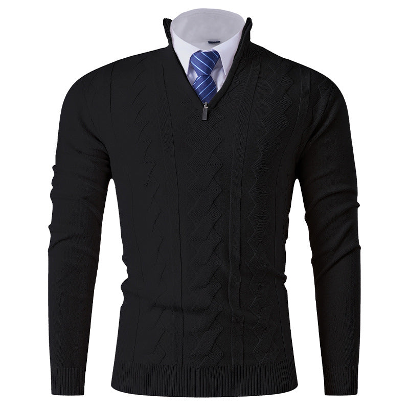 Herren eleganter Stehkragenpullover mit strukturiertem Zipper Stilzeits