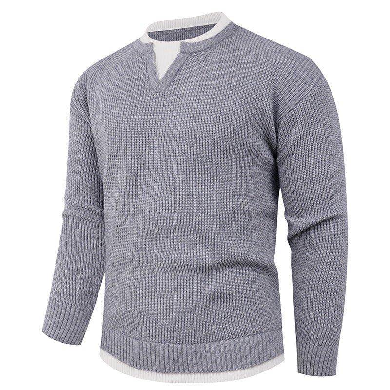 Herren Strickpullover mit V-Ausschnitt und feiner Struktur Stilzeits