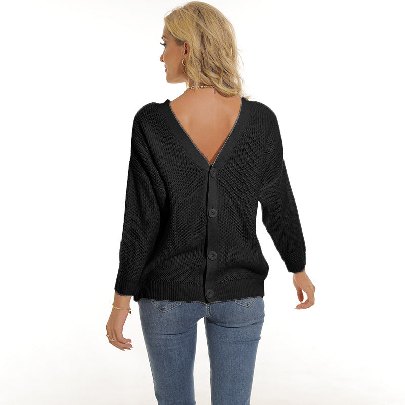 Damen Strickjacke mit tiefem V-Ausschnitt und Knopfleiste Stilzeits