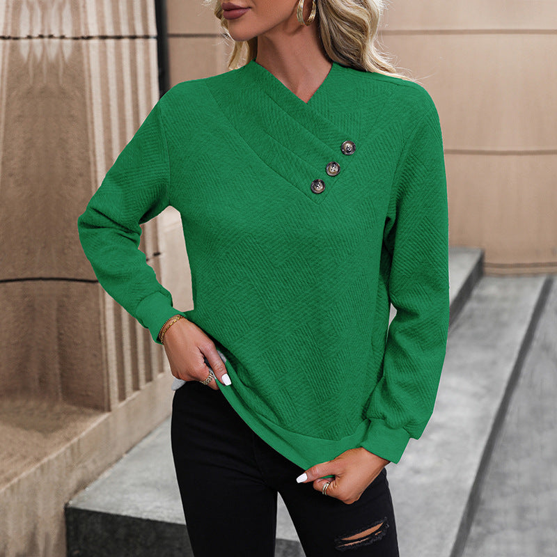Damen eleganter Pullover mit asymmetrischem Ausschnitt und Knopfdetails Stilzeits