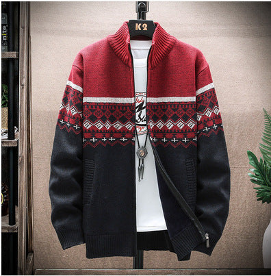 Herren Strickjacke mit nordischem Muster und modischem Reißverschluss Stilzeits