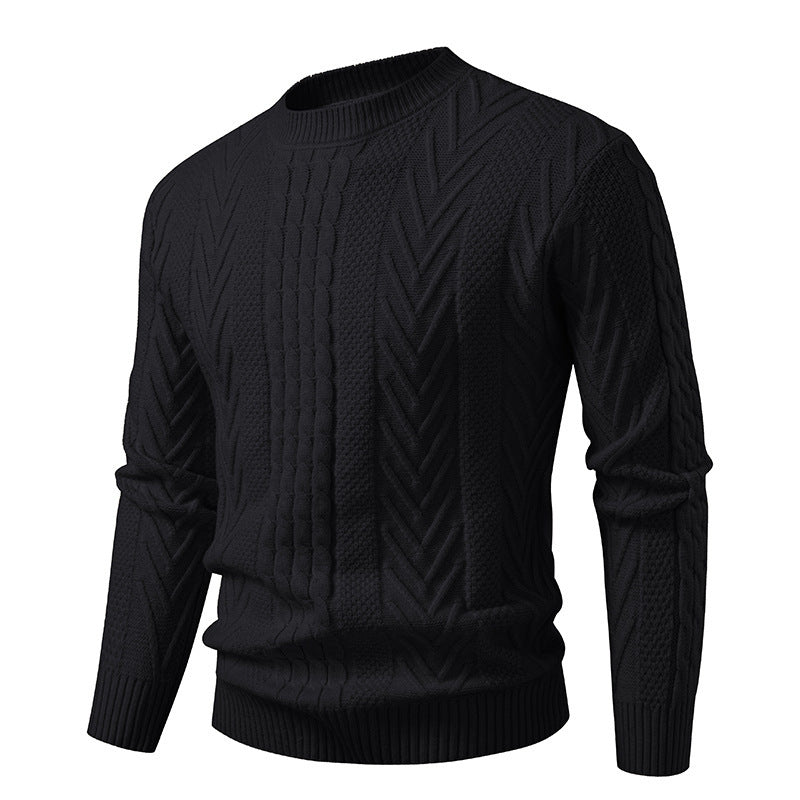 Herren Grobstrickpullover mit Zopfmuster und Rundhalsausschnitt Stilzeits