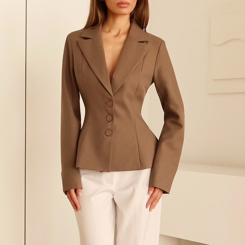 Damen taillierter Blazer mit elegantem Revers Stilzeits