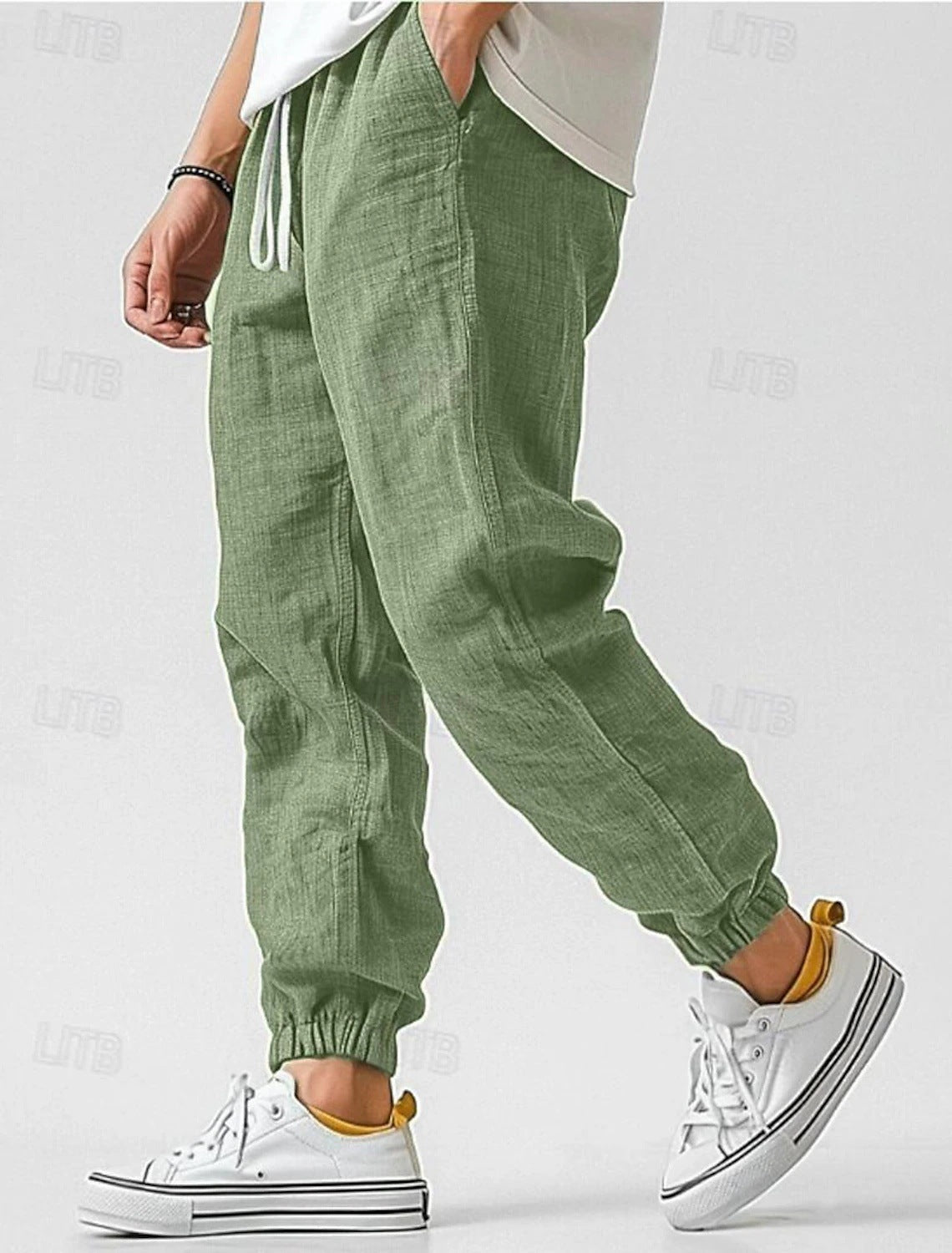 Herren Bequeme Leinenhose mit elastischem Bund und seitlichen Taschen Stilzeits