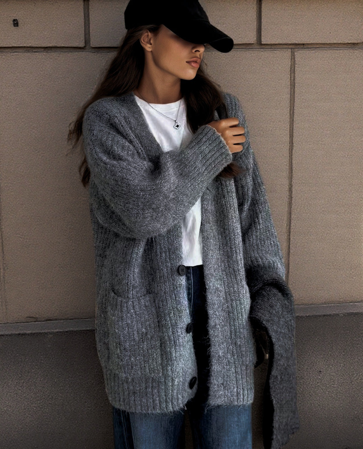 Damen Grobstrick-Cardigan mit einzigartigen Strukturmustern und praktischen Taschen Stilzeits