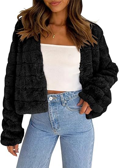 Damen Flauschige Kurzjacke im modernen Design Stilzeits